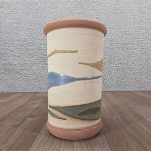 Alfa Dom Handmade Ceramic Vase Stripped Design Pink Tan Blue Green Pottery‎